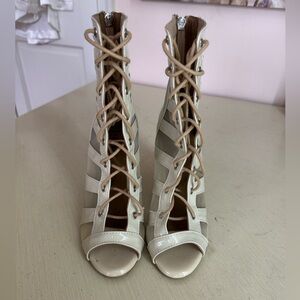 Burju Tempest Patent Mesh Cut Out Stiletto Ankle Boots (Dance Heels)